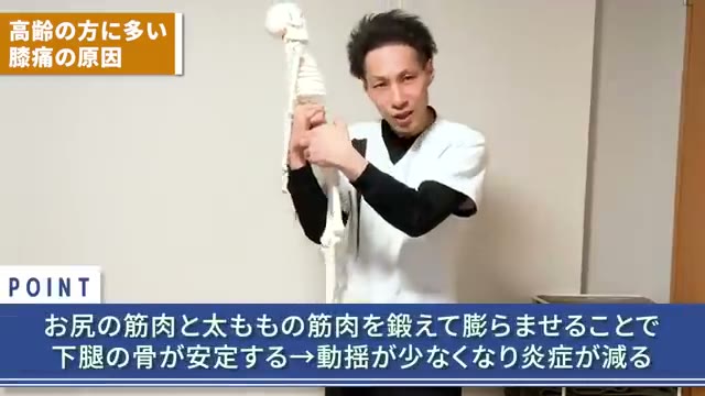 お尻・太ももを鍛えて膨らませ、すねの骨を安定させる（動画より）