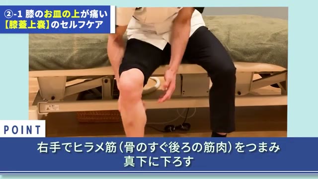骨のすぐ後ろの筋肉をつまみ、真下に下ろす（動画より）
