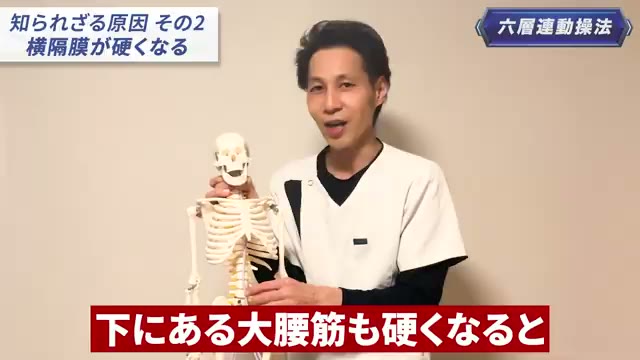 下にある大腰筋・横隔膜が硬くなることも関係します(動画より)