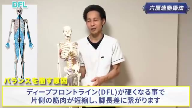 深部(DFL)が硬くなり、片側が短縮して脚長差に(動画より)