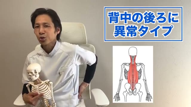 ①背中の後ろ側（脊柱起立筋）が固まるタイプ（動画より）